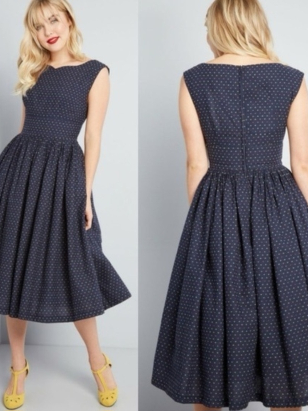 ModCloth Navy Polka Dot Fit-and-Flare Midi Dress